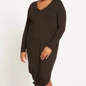 Universal Standard Iconic GenevaV Neck Long Sleeve Dress in Black, Size L/XL (S)